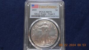 2021 Silver Eagle 1oz. Dollar PCGS MS70 Type 2 First 30 Day Release First Strike