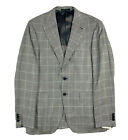 Caruso Gray Aqua Checked Pure Silk Blazer Size Mens 40R NWT