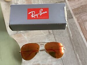 New Ray Ban Aviator  Sunglasses  Matte Gold  RB 3025 112/69  Orange Mirror 58mm