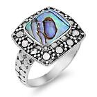 Sterling Silver Woman's Fashion Abalone Ring Polished 925 Band 16mm Sizes 4-12