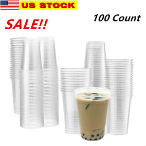 【100 Count】 Disposable To Go Clear PET Plastic Cup Drinking Cups For Party 16 oz