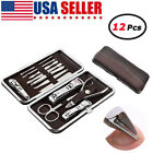 12PCS  Manicure Set Pedicure Nail Clippers Cleaner Cuticle Grooming Kit Case