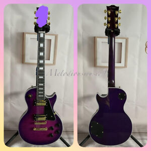 New ListingCustom Purple Flamed Maple Top Veneer Electric Guitar Solid HH Pickups Gold Part
