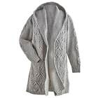 HOGAN Womens Irish Cardigan Sweater Merino Wool Open Front Long Sweater, Gray