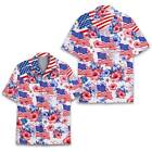 Flower American Flag Hawaiian Shirts, Patriotic 4th Of July 1776 Button Up Short