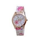 Women Girl Pink Watch Printed Flower Quartz Silicone Band Wrist Watches Gift