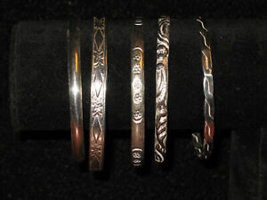Five (5) Striking Sterling Silver Bangles 78 Grams 2.8 Ounces  Mexico