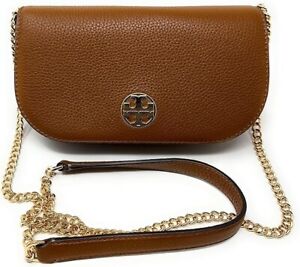 TORY BURCH 153566 BROWN CHELSEA PEBBLED LEATHER CROSSBODY BAG WITH GOLD HARDWARE