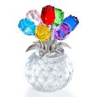 Crystal Colorful Rose Flower Collectible Figurine with Vase Rose Bouquet Flor...