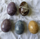 Lot of 5 Stone Eggs Purple Brown Blue 3” Easter Decorative Colorful