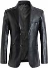 Men's Regular Fit Button Down Lined Business Lambskin Leather Jacket Blazer