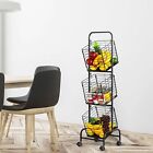 Heavy Duty 3-Tier Fruit Rolling Storage Cart Kitchen Organizer Vegetable Basket