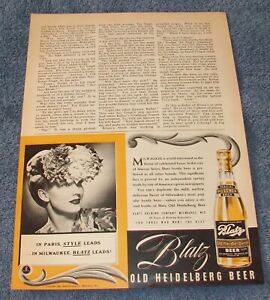 1940 Blatz Old Heidelberg Beer Vintage Ad 
