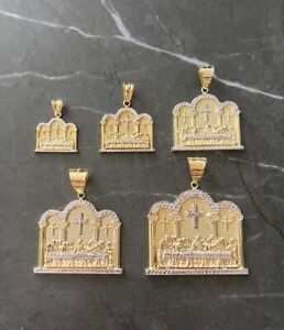 10K Gold Mens Apostles 10K Last Supper Charm Pendant Diamond Cut 10K Gold Silver