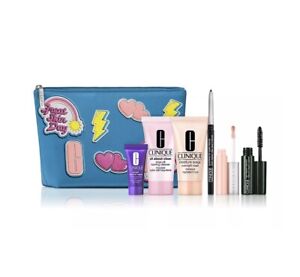 Clinique Skincare Makeup 7Pcs Deluxe Sample Size Gift Set Blue Makeup Sample Bag
