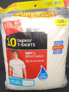 10 Pack Hanes Men's White Crew T-Shirt Super Value Cotton Size L