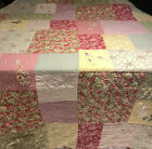 VTG Hand Quilted, Ribbon Flowers Patchwork Quilt-Reversible-Ruffle Edge 56 x 82”