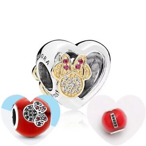 2pc New Authentic Pandora, Disney Love Minnie Mouse Heart Charms(Perfect Gift)