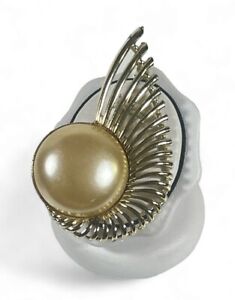 2- Vintage Sarah Coventry  Gold Tone Textured Large Faux Pearl Brooch Pin