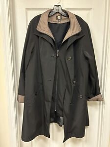 Gallery Womens Black Full Zip+buttons Trench Coat Rem NO Hood 1X lining 38” Long