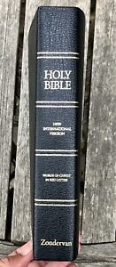 VTG NIV 1986 LARGE Print Reference Bible - Black Bonded Leather Red Letter OOP