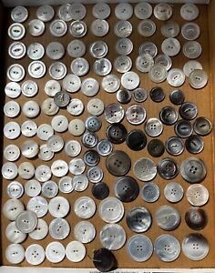 Huge Lot Larger Mother of Pearl MOP Vintage Buttons, 1+ Inch, Smokey & White