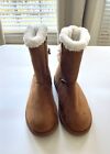 Women Fuzzy Winter Bow Boots Cognac Strappy Insulated Round Toe Snow Boots 9.5M