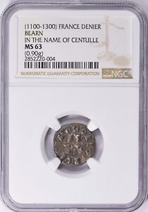 New ListingViscount of Bearn NGC MS 63 France Denier 1100-1300 Name of Centulle Silver Coin