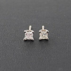14K White Gold Princess Cut Diamond Earring Studs With 0.5ctw Natural Diamonds