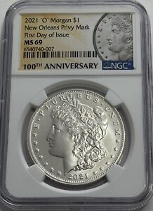 2021 $1 O SILVER MORGAN DOLLAR NGC MS69 FIRST DAY OF ISSUE FDI NEW ORLEANS FDOI