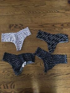 Victoria’s Secret No Show Thong Panties LOT OF 4 NWT size Small Leopard Logo