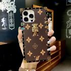 For iPhone 15 Pro Max 14 13 12 11 XS XR Retro Classic Leather Square Case Cover