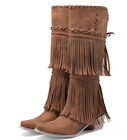 Womens Weave Fringe Zipper Knight Suede Leather Knee High Boots Cowboy Shoes Sz