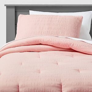 Full/Queen Seersucker Comforter Set Pink - Pillowfort