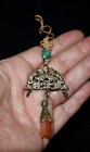 Antique Ching Chinese Silver Charm / Pendant w/ Turquoise & Coral Adornment