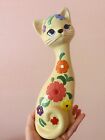 Vintage Style Hand Painted Floral Kitty Cat Figurine Figure