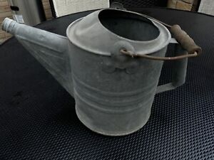Vintage Galvanized Metal Watering Can With Wood Handle, No Rose Head. Pre-owned.