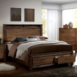 1pc East King Size Storage Platform Bed Wooden Bedroom Furniture Set Oak Finish