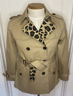 Coach Classic Khaki and Leopard Belted Short Trench Coat Size Medium New w/ Tags