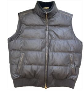 STEFANO RICCI Brown Leather,Beaver Cashmere Crocodile Down Vest Size 56