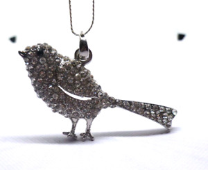 Sweet BIRD Clear Rhinestones Pendant Necklace Sparkly!