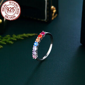 Multicolored Sterling Silver 925 Solid Women CZ Round Eternity Wedding Band Ring