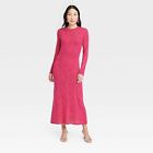 Women's Long Sleeve Maxi Pointelle Dress - A New Day Pink M