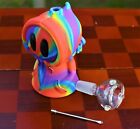 4in Silicone Rainbow Ghost Bubbler Hookah Water Bong Pipe 14mm Glass Bowl & Tool