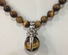 Pretty 8mm Natural Yellow Tigers Eye Round Gemstone Beads Pendant Necklace 18