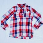 Tea Collection Boy's Red White & Blue Plaid Button Up Long Sleeve Shirt - size 8
