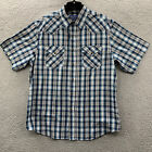 PENDLETON Shirt Mens Large Button Up Plaid Pearl Snap Short Sleeve Frontier Blue