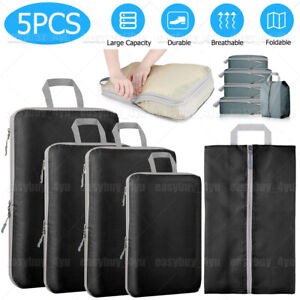 5x Compression Packing Cubes Travel Clothes Storage Expandable Luggage Organizer