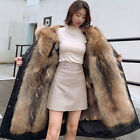 Mid Length Women Detachable Faux Raccoon Fur Liner Plus Size Coat Parka Overcoat