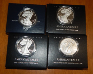 2021 $1 American Silver Eagle 1 oz Type 1 -W, Type-2 W & S Proof, Burnished OGP